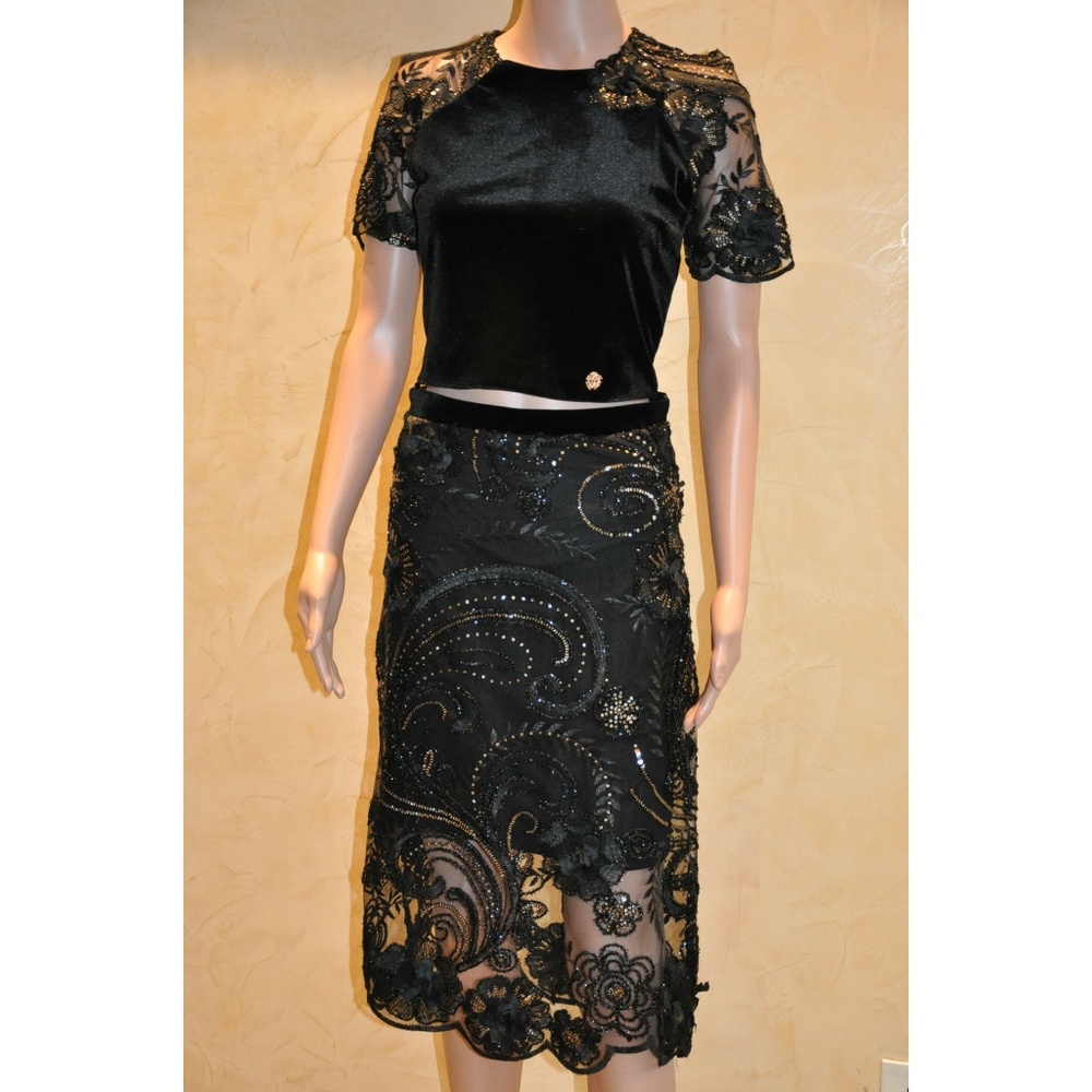 Roberto Cavalli 2 Pc set lace Skirt Crop Top Dress
